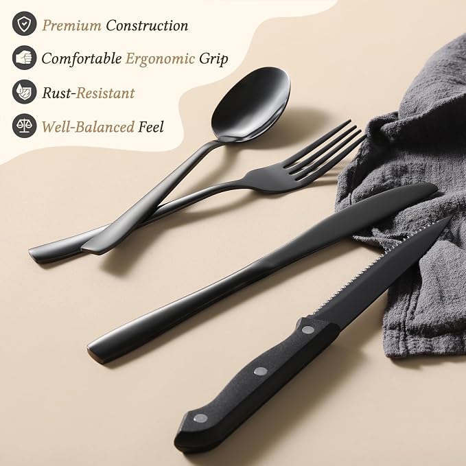 Hiware 48-Piece Black Silverware Set - Image 3