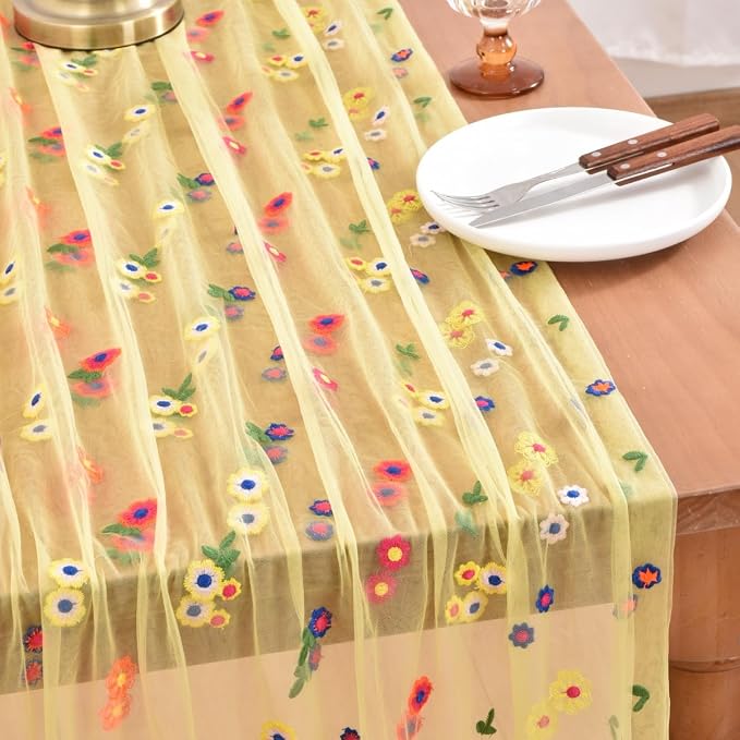 Flower Table Runner Floral Daisy Summer Birthday Party Garden Wedding Decor | - Image 3