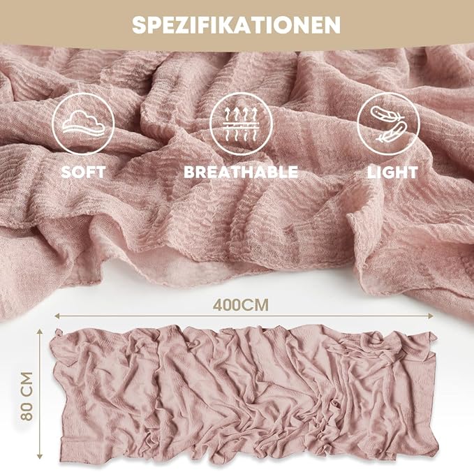 Artoid Mode Boho Cheesecloth Gauze Dusty Pink Wedding Table Runner, 160 Inch - Image 5