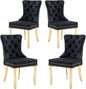 KCC Velvet Dining Chairs Set of 4, Upholstered High-end Tufted Dining Chair with Nailhead Back Ring Pull Trim Stainless Steel Legs, Contemporary Nikki Collection Modern Style for Kitchen, Black