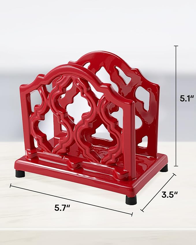 JOGREFUL Cast Iron Napkin Holder, Kitchen Organizer Classic Red | Vintage Metal - Image 3