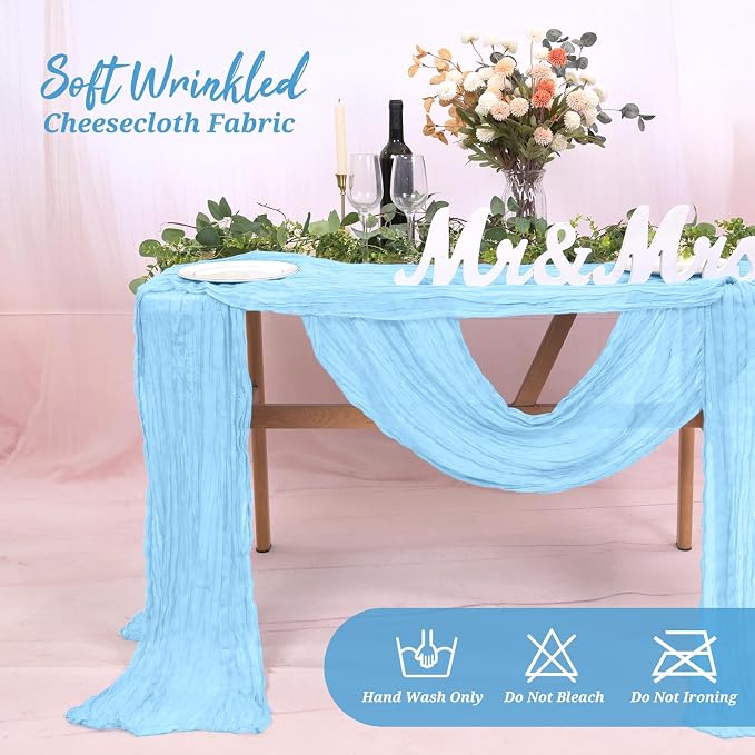 Pesonlook Cheesecloth Table Runner Light Blue, 10 Pack 17.7x108 inch, Long | - Image 8
