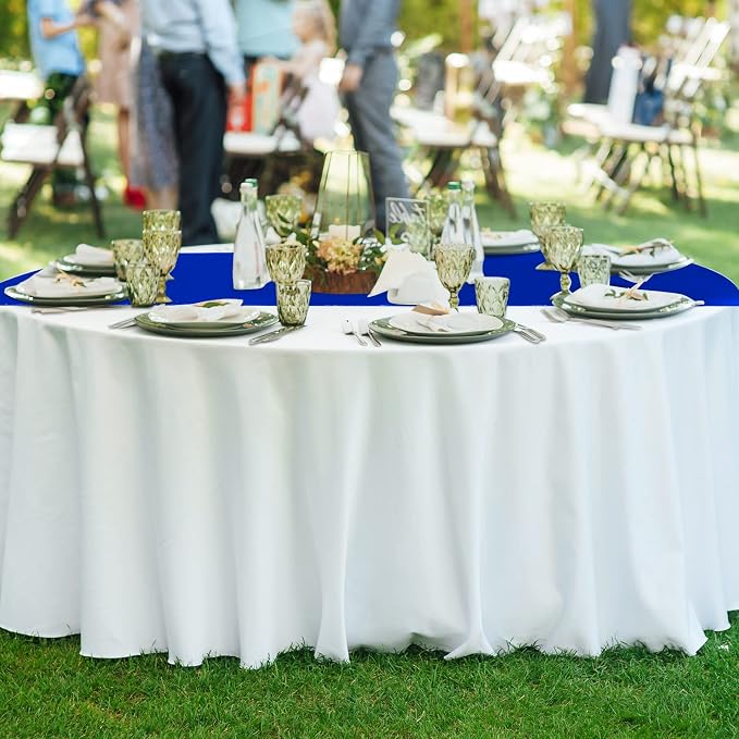 Queekay 24 Pcs 84'' Round Plastic Tablecloth 12 x 108'' Satin Table Runners Set - Image 6