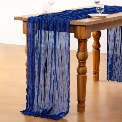 DeZerlor Royal Blue Cheesecloth Table Runners 2 Pack Summer Boho Runners | - Image 4