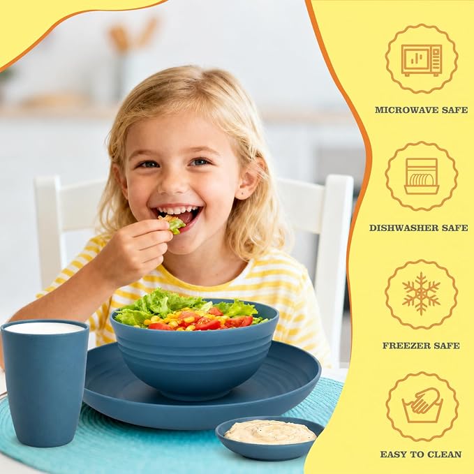 16 PCS Wheat Straw Plates and Bowls Sets, Kids Dishes Dinnerware Sets - Image 4