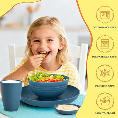 16 PCS Wheat Straw Plates and Bowls Sets, Kids Dishes Dinnerware Sets - Image 4