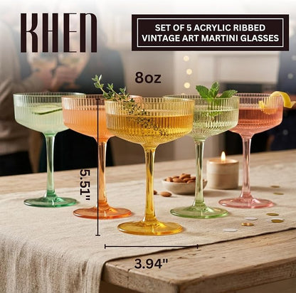Khen Acrylic Ribbed Vintage Art Deco Martini Glasses - Image 2