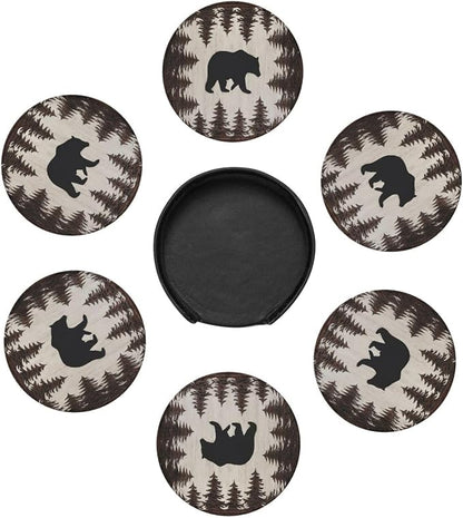 6 Pcs Bear and Pines Leather Coasters - Image 7
