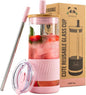 Pandaloo® Glass Cups With Lids and Straws -20 Fl Oz- Perfect Size Iced Coffee by Pandaloo