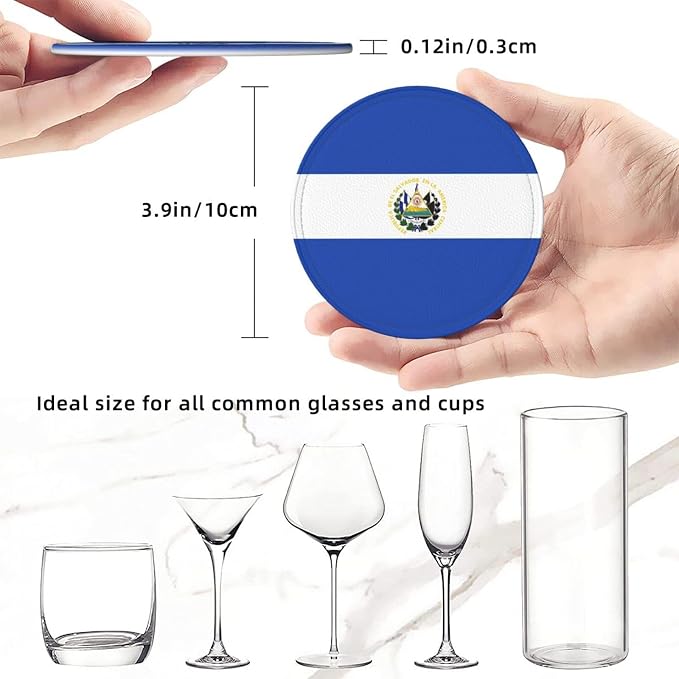 6 Pack El Salvador Flag Leather Coaster - Image 4