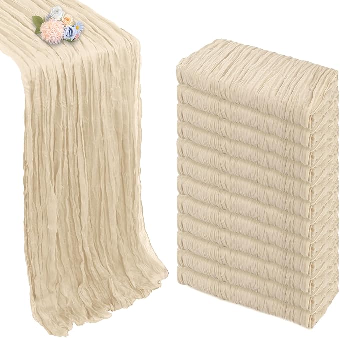 12 Pack Beige Cheesecloth Table Runner 10ft Boho Gauze Fabric Cheese Cloth by Pepmily
