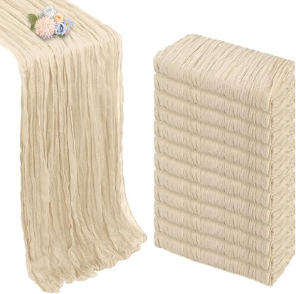 12 Pack Beige Cheesecloth Table Runner 10ft Boho Gauze Fabric Cheese Cloth by Pepmily