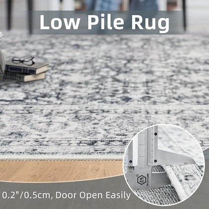 Deerly Area Rugs 9x12 Rug Living Room Distressed Area Rugs, Non Slip Large Washable Rugs for Bedroom Dining Room Office, Floor Decoration Big Rug Low-Pile Grey