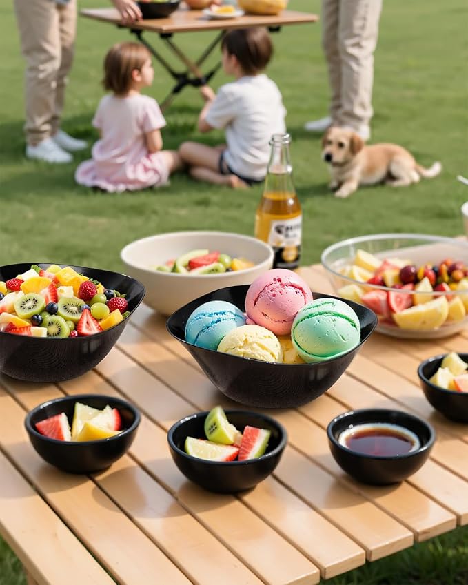 bUCLA 50 Pack Black Plastic Serving Bowls - 16oz Disposable Bowls - Image 5