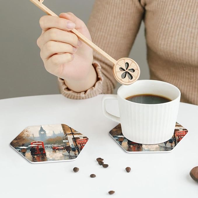 4Pcs Leather Coaster for Drinks London Impression Cup Coasters Aesthetic Drink - Image 7
