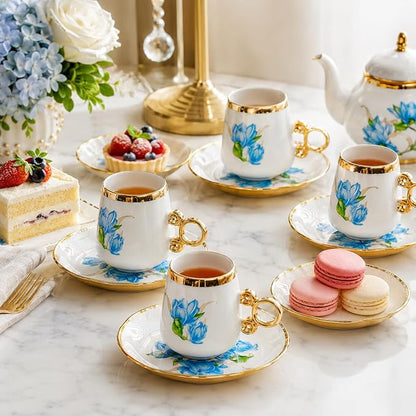 Porcelain Tea Cups and Saucers Set of 12, 100ml Espresso Turkish Coffee Cups - Image 8