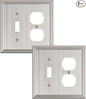 2-Pack Combo Toggle/Duplex Light Switch Cover Plate, Brushed Nickel Wall Outlet Cover Plate, Decorative Wall Receptacle Cover for Electrical Outlets, Light Switch, Durable Solid Zinc Alloy