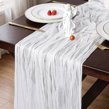 13.3FT White Cheesecloth Table Runner Transparent Boho Table Runner Rustic by TuTive