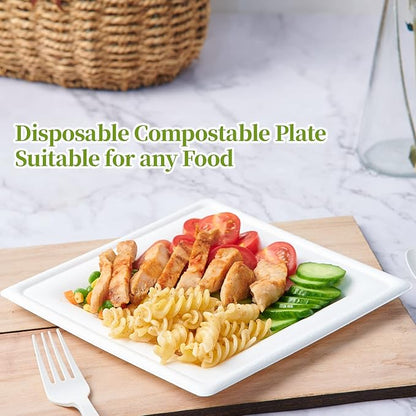 ECOLipak 150 Piecs Square Paper Plates, 8-inch Compostable Disposable Plates, Eco-friendly Heavy Duty Biodegradable Sugarcane Plates for Party Dinner Birthday
