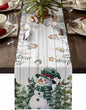 Christmas Snowman Table Runner 108 Inches Long, Xmas Trees Eucalyptus Leaves by Unknown