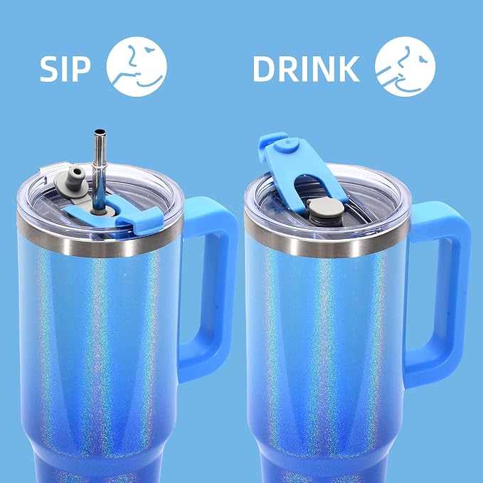 40 oz Shiny Tumbler with Handle and Straw, Stainless Steel Tumbler with Lid and - Image 3