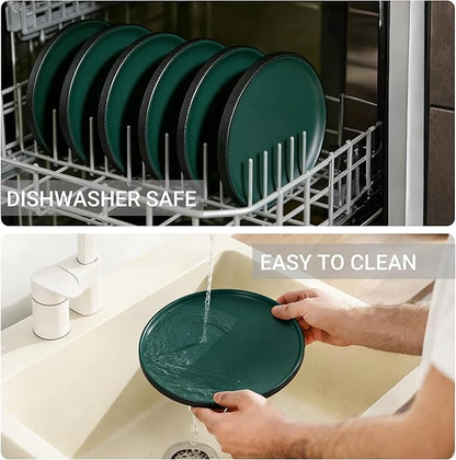 GZG Classic Series - Plates and Bowls Set for 6, 18 Piece Stoneware Dinnerware Sets, Microwave and Dishwasher Safe Lead-Free Handcrafted Ceramic Dishes Set - Malachite Green