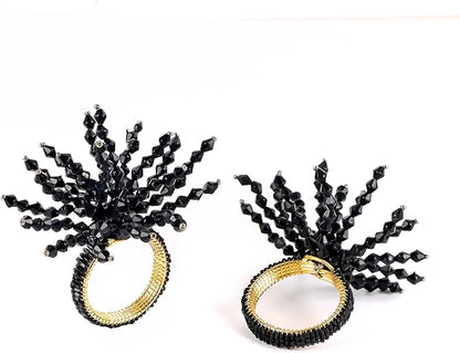 CLEENTABLE 12-Pcs Decorative Napkin Rings - Beaded Serviette Ring Napkin Holders for Summer Beach Wedding Ocean Coastal Nautical Holiday Party Home Table Décor (Black)