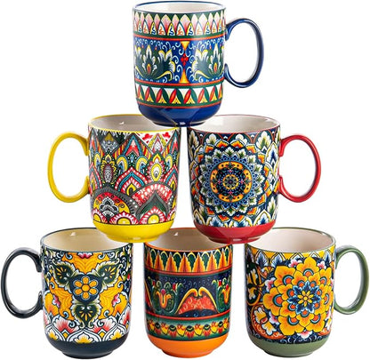 Henten Home Ceamic Coffee Mug Set of 6, 14 oz Colorful Latte Cup by HentenHome