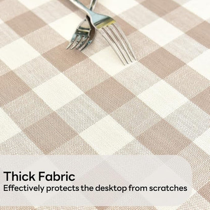 Gingham Round Tablecloth Table Cloth Heavy Duty Cotton Checkered Table Cloth Round Cover for Dining Room (R-Beige, 53 inch Diameter)