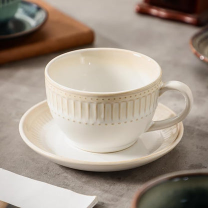 10Oz ceramic coffee cup and saucer sets, elegant striped pattern, unique kiln - Image 6