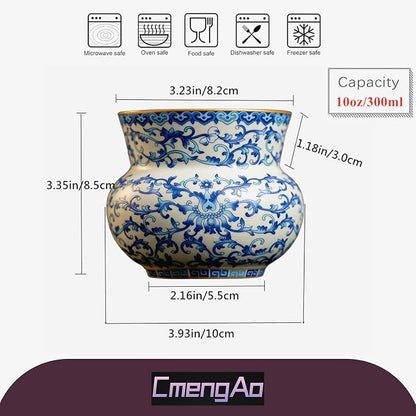 Blue and White Floral Porcelain Coffee Mug 10 oz | No Handle, Chinoiserie - Image 6