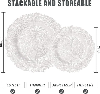 U-QE 60PCS White Plastic Plates - Pearl White Plates Disposable&Reusable - Heavy Duty Plastic Plates for Party&Wedding Including 30 Dinner Plates 10" & 30 Appetizer Plates 7"