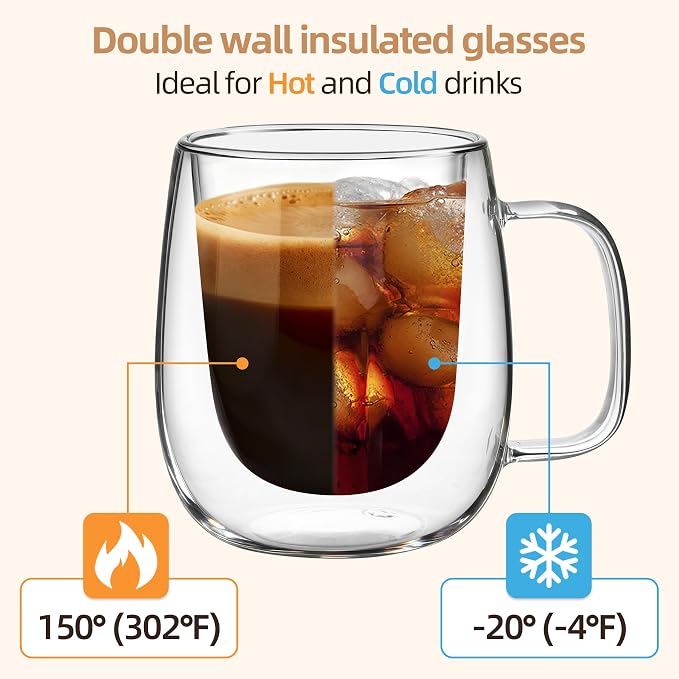 12 OZ Glass Coffee Mug Pack of 4, Double Wall Glass Mug - Image 4