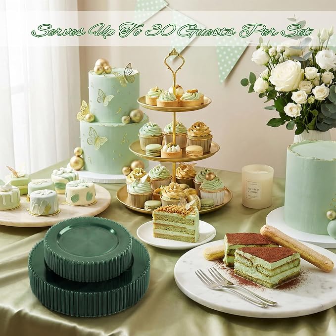 U-QE 60PCS Clear Green Plastic Plates, Beaded Plates Disposable Heavy Duty | - Image 5