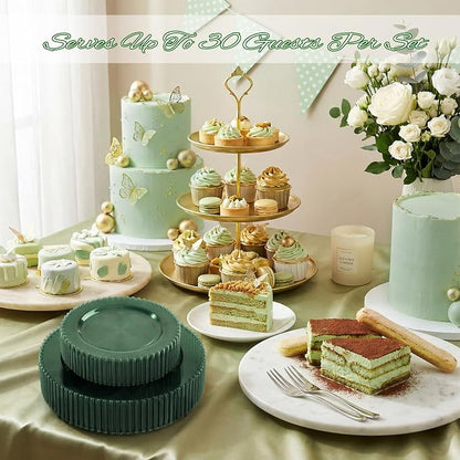 U-QE 60PCS Clear Green Plastic Plates, Beaded Plates Disposable Heavy Duty | - Image 5