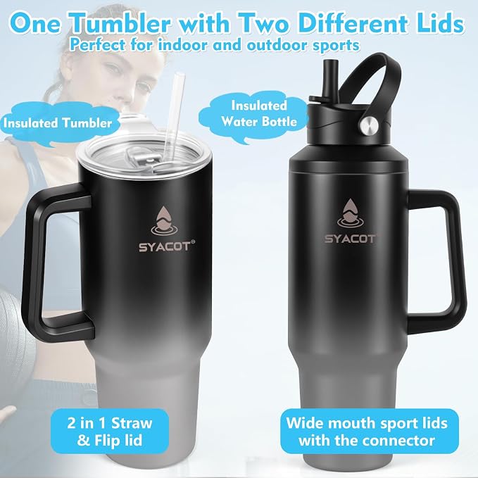 40 oz Tumbler with Handle and Straw or Convert to 40 oz Insulated Water Bottle - Image 2
