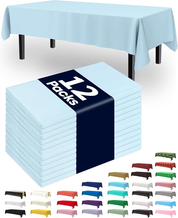 Pureegg Plastic Table Cloth Disposable 12 Pack, 54 x 108 Inch Table Cloths by Pureegg