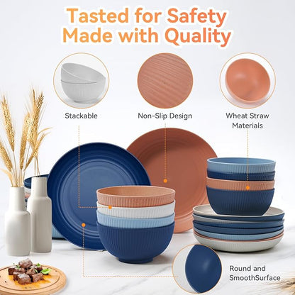 Wheat Straw Dinnerware Sets, 64-Piece Plates and Bowls Sets - Image 6