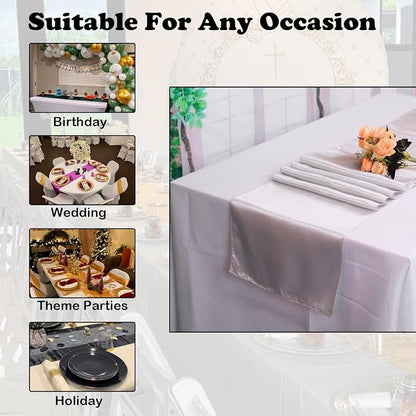 10 Pcs Silver Satin Table Runner 12 x 108 inches Long, Smooth Table Runner | - Image 6