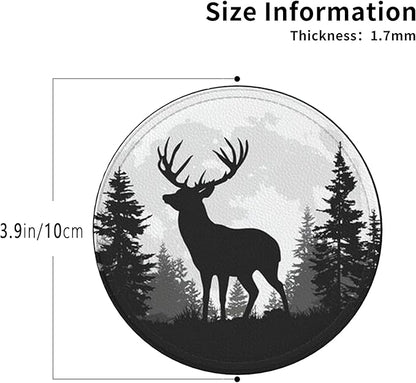 Deer Coasters Leather Round Drink Coasters 6 Pcs Set with Holderor for Cup Drink Coffee Table Bar Home Decor