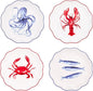 Bico Ocean Wonders Scalloped Salad Plates Set of 4, 8.75 Inch Ceramic Dessert Plates for Salad, Appetizer, Side Dishes, Microwave and Dishwasher Safe, Gift for Housewarming and Christmas