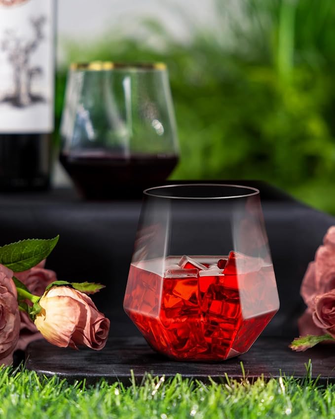 BESTSTAR 40 PCS Clear 12 Oz Diamond Plastic Wine Whiskey Glasses | Stemless - Image 4