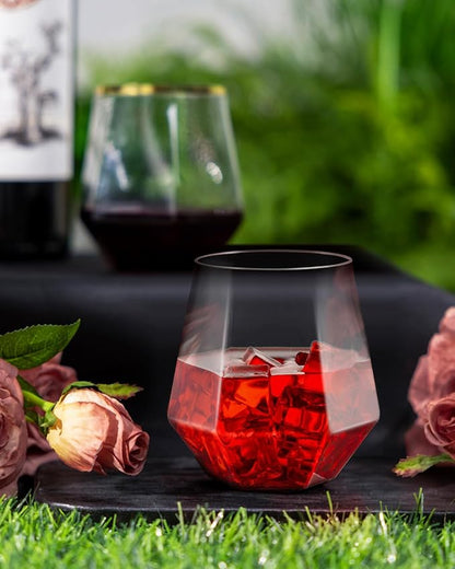 BESTSTAR 40 PCS Clear 12 Oz Diamond Plastic Wine Whiskey Glasses | Stemless - Image 4