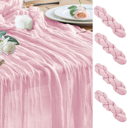 Cheesecloth Table Runner Blush Pink 10FT Boho Gauze Runner, 4 Pack | 120 Inch by Wokceer