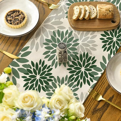 Artoid Mode Dark Green Dahlia Floral Pinnata Spring Table Runner, Seasonal - Image 4