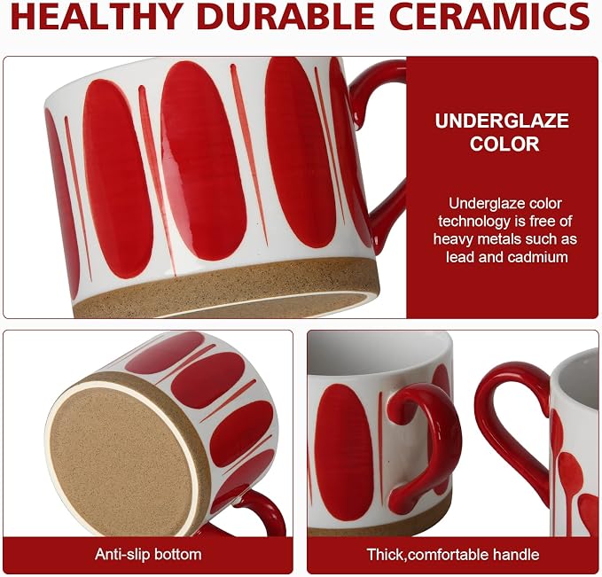 Koja Colorful Hand Painted Ceramic Mugs, 16 oz, Dishwasher Safe | Also - Image 3