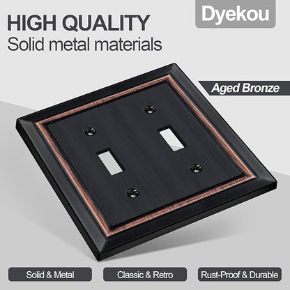Metal Wall Plate for Electrical Outlets, Decorative Aged Bronze Switch Plates Outlet Cover, Light Switch Cover Plate, 2-Gang Wall Plates (Double Toggle, 2 Pack)