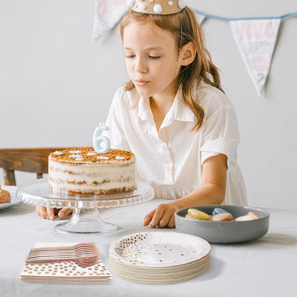 Serves 35 Guests White and Rose Gold Party Supplies,White and Rose Gold Birthday Paper Plates and Napkins,7" Disposable Party Dinnerware for Women