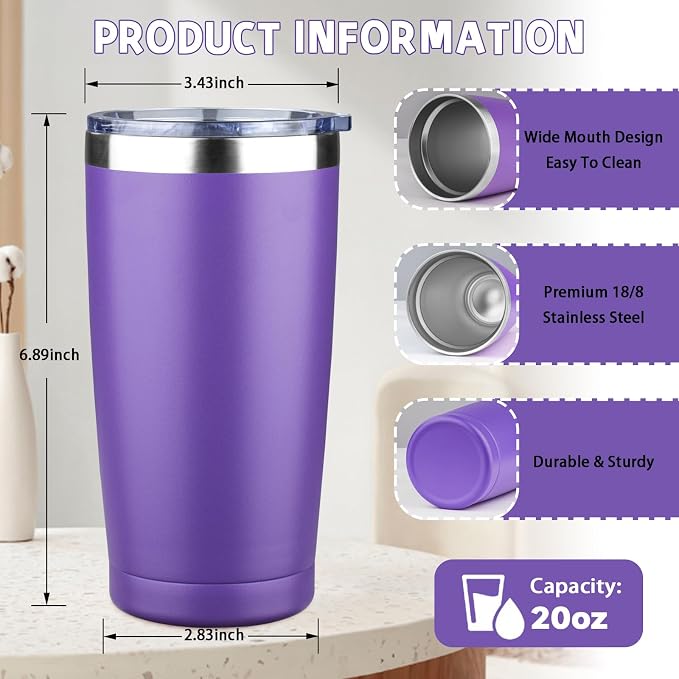 20 oz Tumbler with Lids and Straws, Stainless Steel Insulated Coffee Tumbler - Image 2