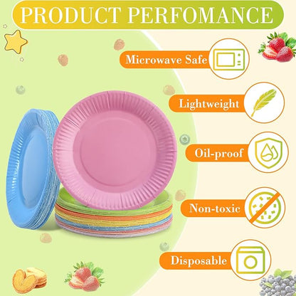 Thenshop 300 Pcs Colorful Paper Plates 7 Inch Disposable Party Plates for Dessert Cake Birthday Party Supplies(Macaron Colors)